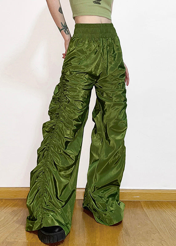 Black Elastic Waist Wrinkled Straight Pants Summer