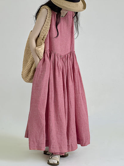 Summer Plaid Loose Vest Dress