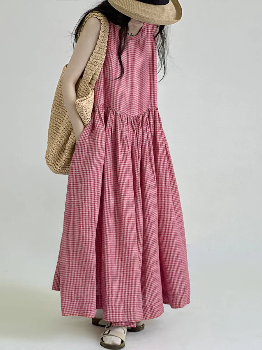 Summer Plaid Loose Vest Dress