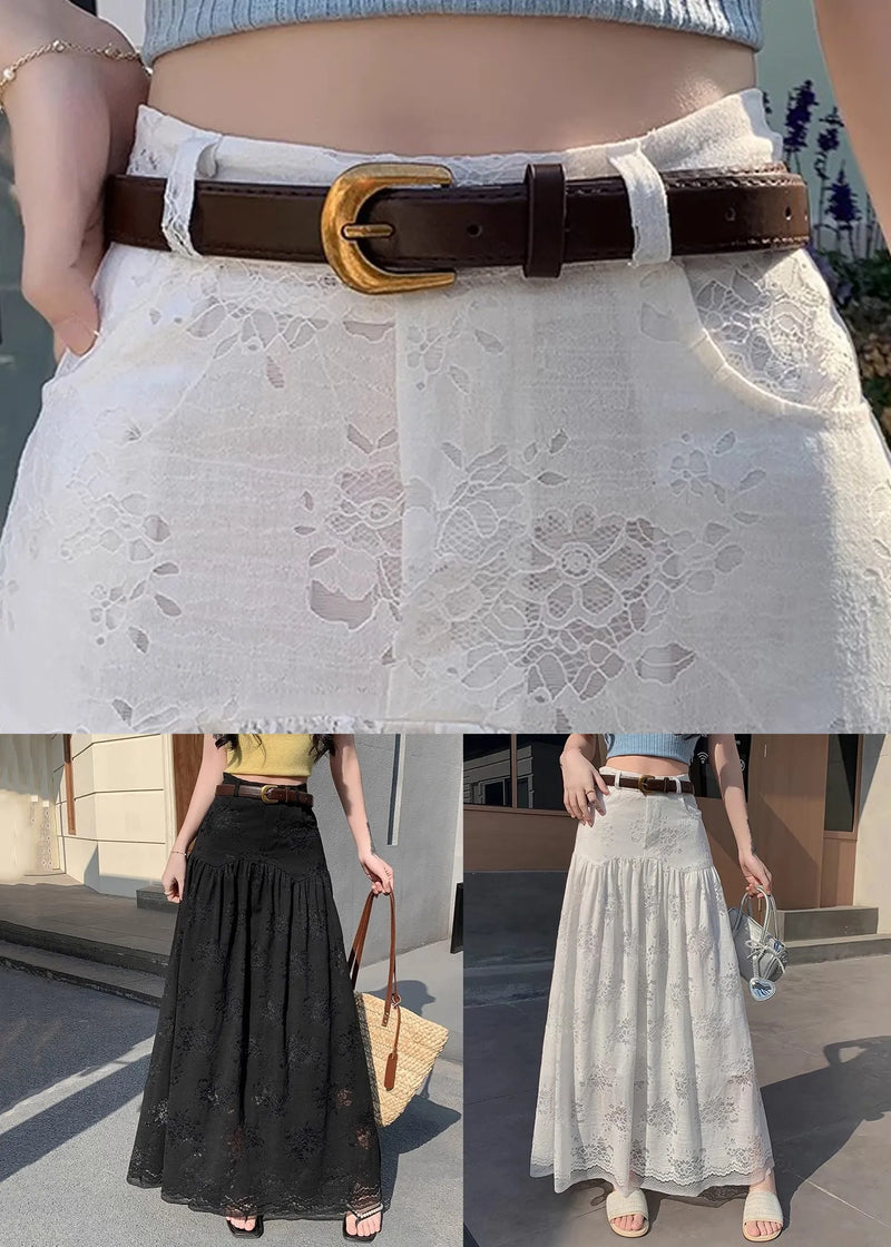 Art White Hollow Out High Waist Lace Skirt Summer