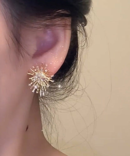 Gold Sterling Silver Overgild Zircon Fireworks Stud Earrings