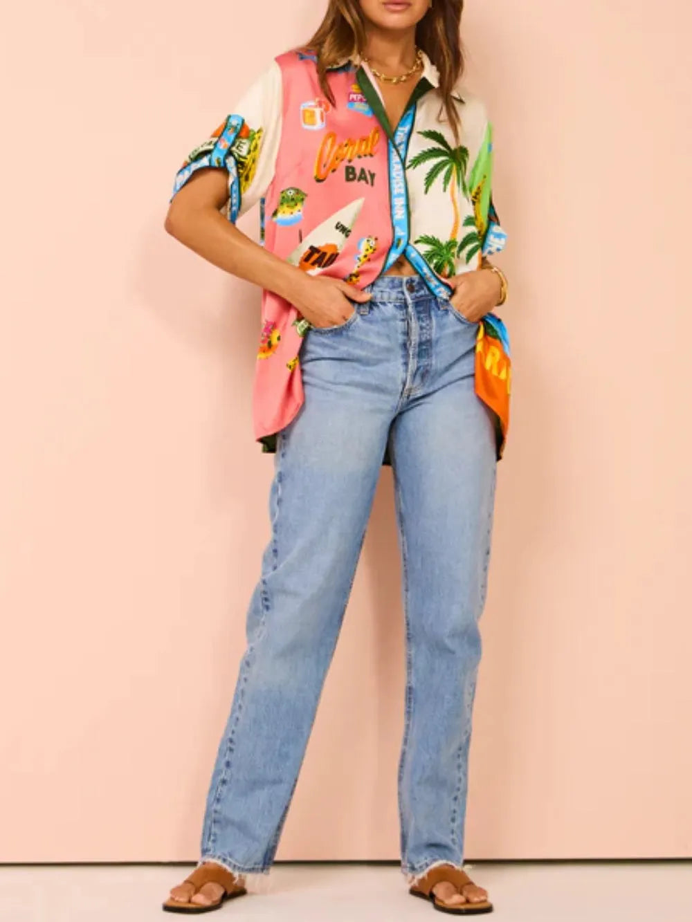 Vacation Beach Sunny Summer Style Printed Two Piece Set - Top