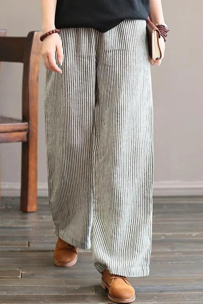 Limited Stock- 100% Linen Straight Pants for Black Stripe