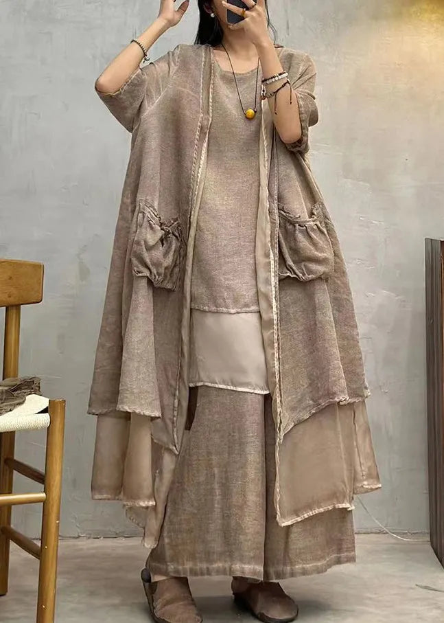 New Coffee Pockets Cotton Cardigan Summer
