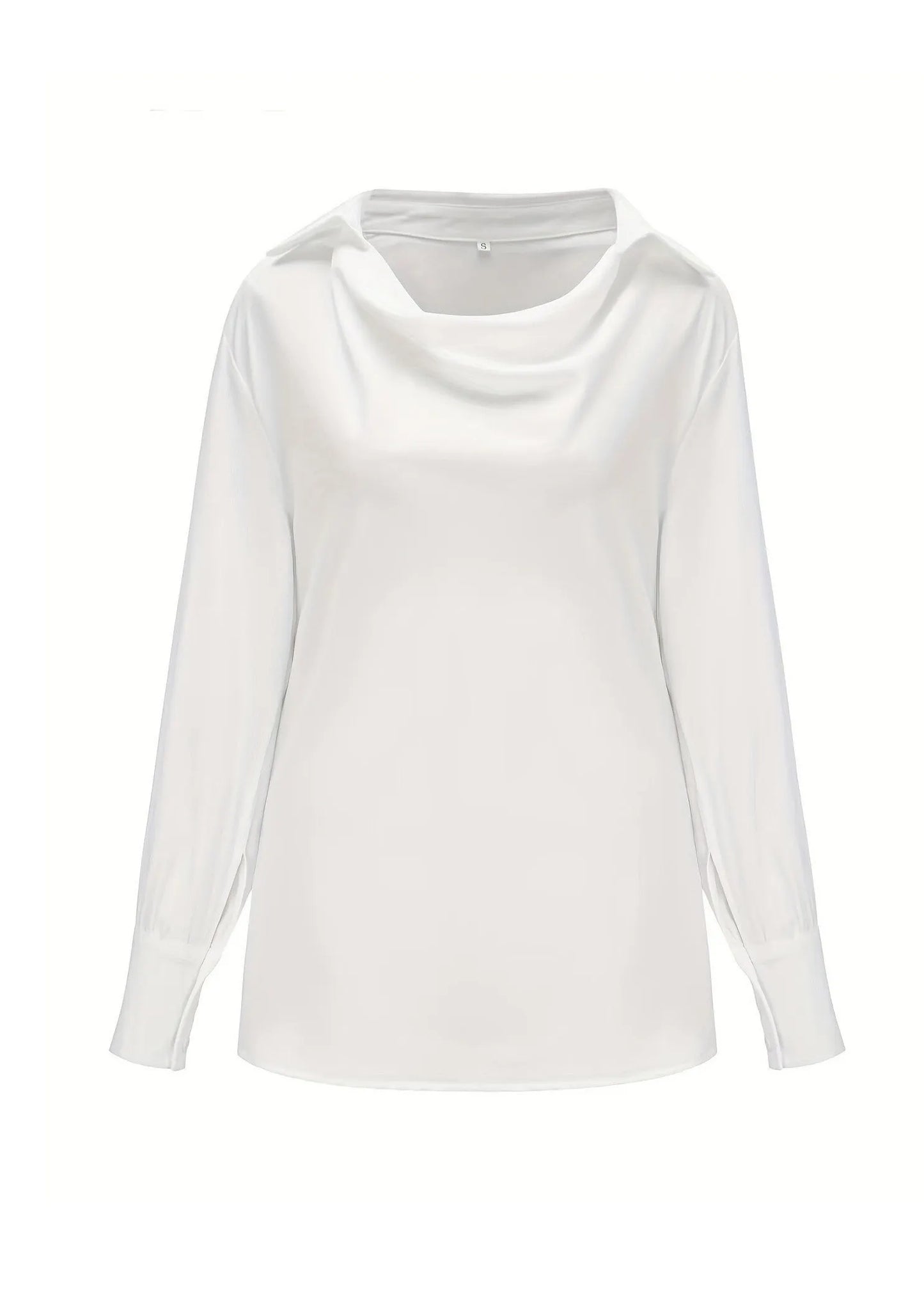 Simple Style White Dangling Collar Silk Shirts Top Long Sleeve