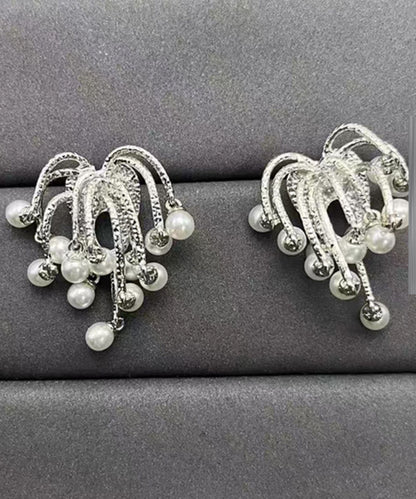 Novelty Silk Copper Pearl Fireworks Hoop Earrings