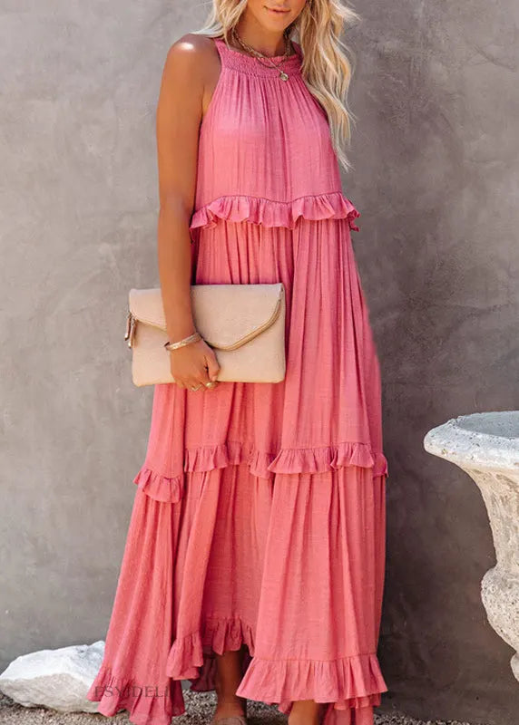 Unique Blue Ruffled Patchwork Holida Long Dress Summer