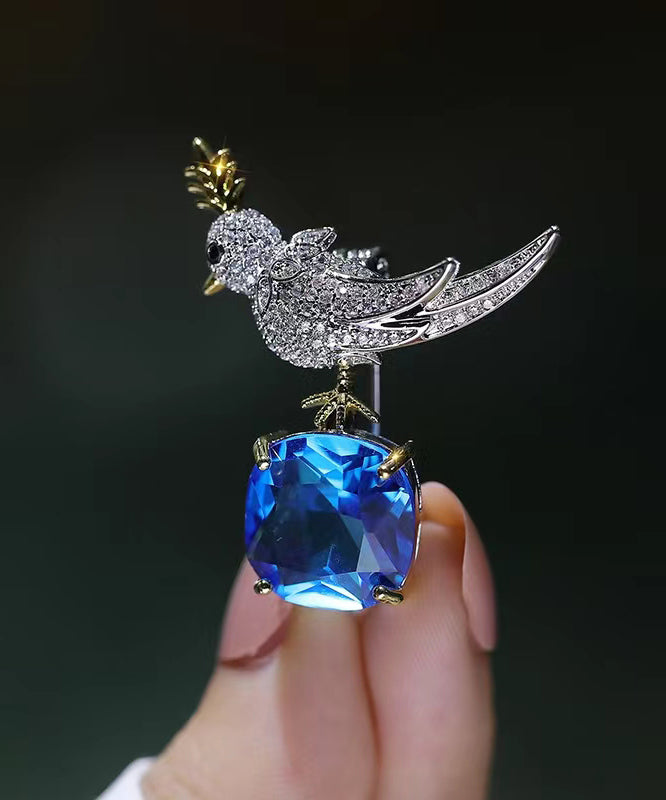 Blue Copper Zircon Gem Stone Little Bird Brooches