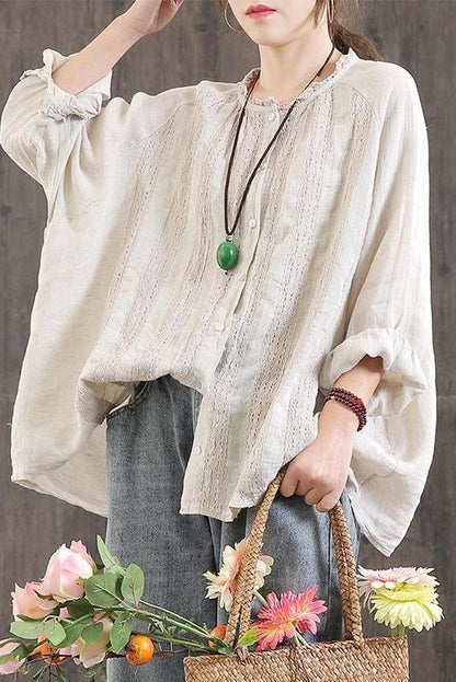 Limited Stock- Lotstrends 100% Linen Stripe Hand-made Loose Shirt