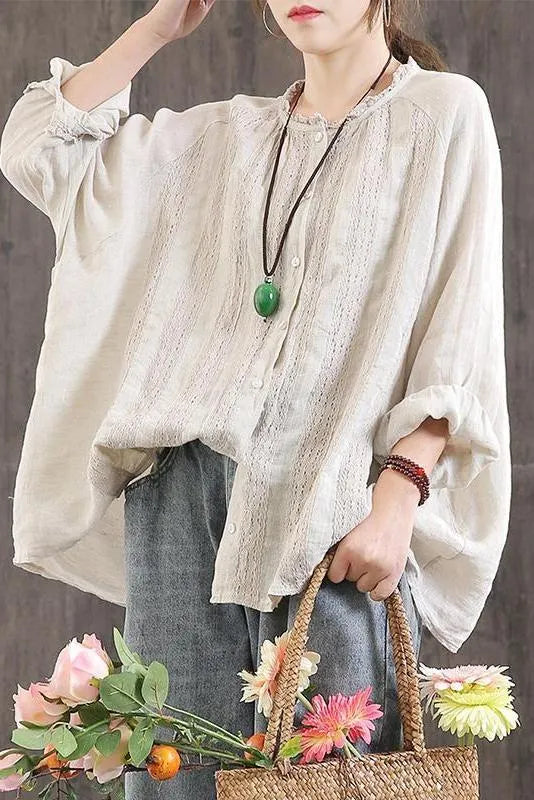Limited Stock- Lotstrends 100% Linen Stripe Hand-made Loose Shirt