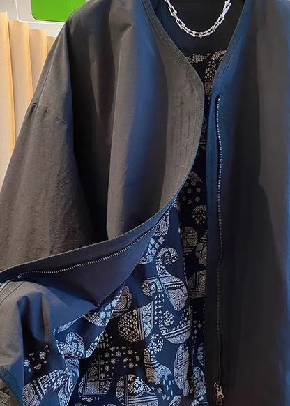 Black Zip Up Patchwork Cotton Jackets Fall