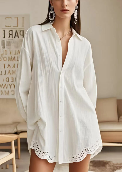 Diy White Oversized Patchwork Lace Long Shirts Spring