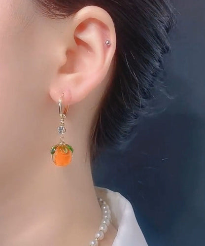 Orange Alloy Inlaid Zircon Crystal Drop Earrings