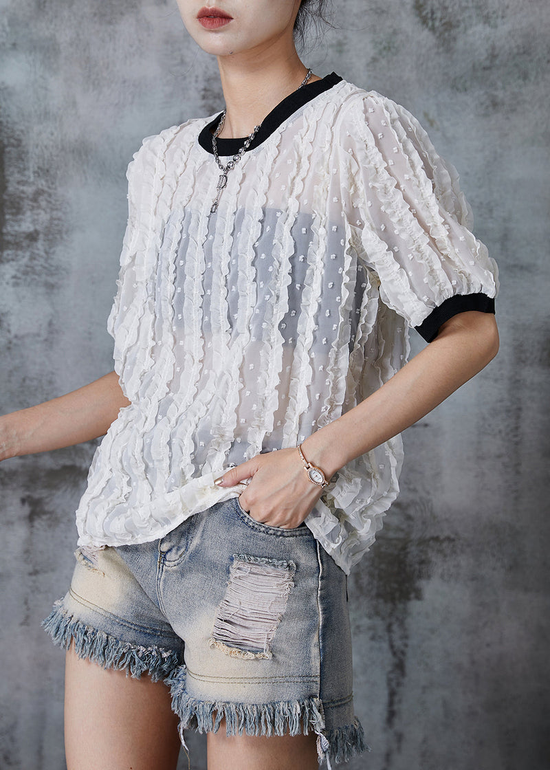 White Ruffled Spandex Tank Tops Summer