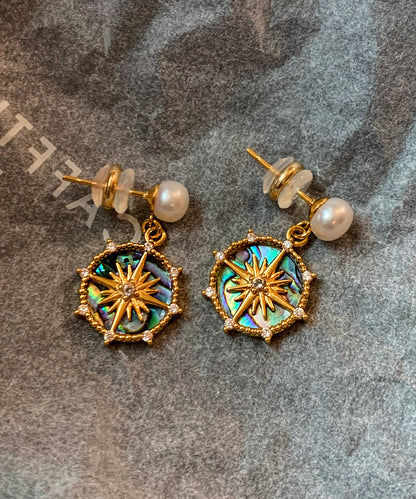 Art Gradient Blue Zircon Fine Pearl Drop Earrings