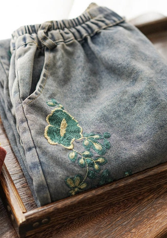 Original Embroidered Wide-leg Column Denim Pants