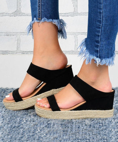 White Wedge Faux Leather Boutique Slide Sandals Peep Toe