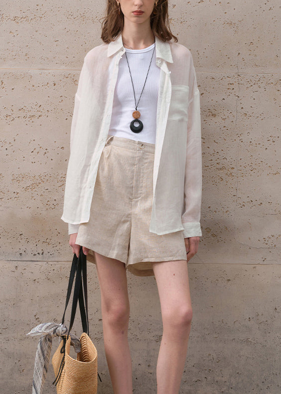 New White Peter Pan Collar Button Linen Shirt Top Summer