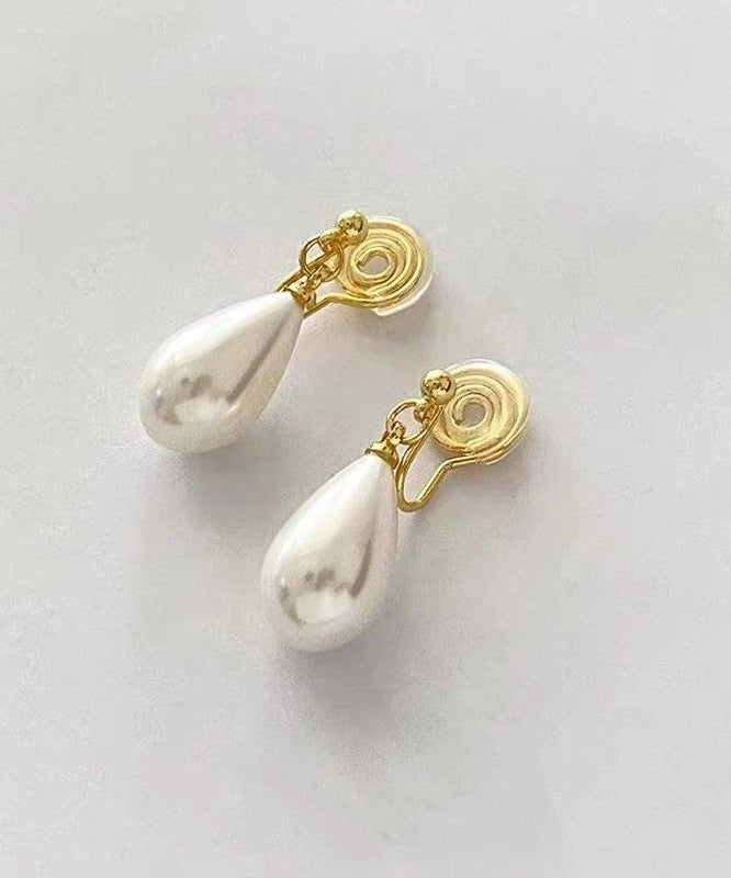 Gold Copper Alloy Pearl Water Drop Stud Earrings