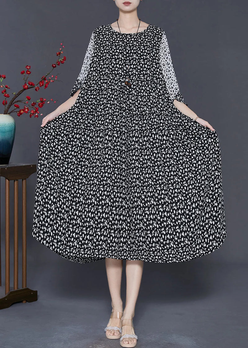 Italian Black Oversized Patchwork Print Chiffon Dress Summer