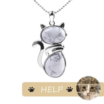 "save a Cat" Cat Pattern Natural Crystal Protection Cat-loving Pendant Necklace