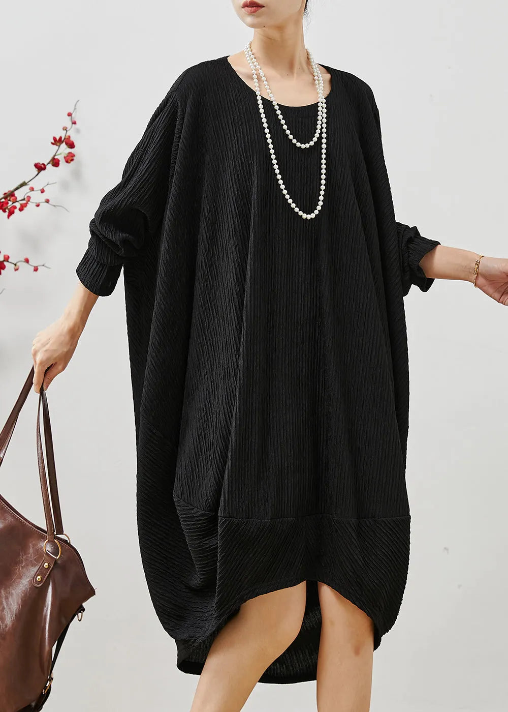 Black Low High Design Patchwork Cotton Dress Fall