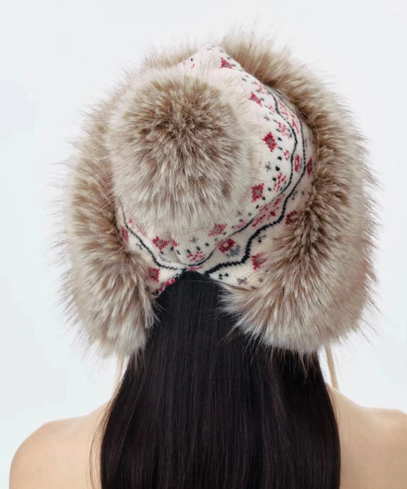 Jacquard Knitted Thick Warm Fleece Fur Boonie Hat