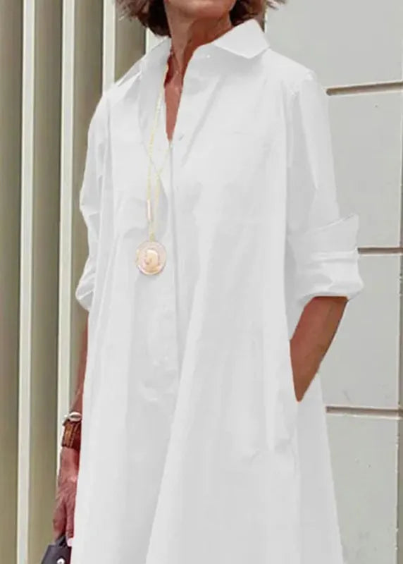 White Peter Pan Collar Simple Loose Long Shirt Dress