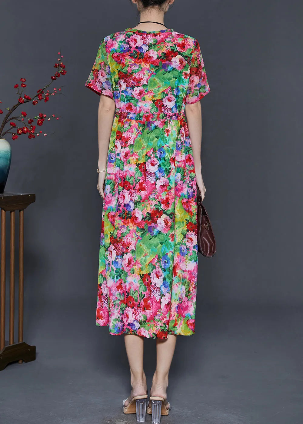 Red Print Chiffon Holiday Dresses Summer
