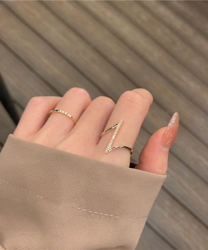 Gold Copper Overgild Zircon Open Rings Two-piece Set