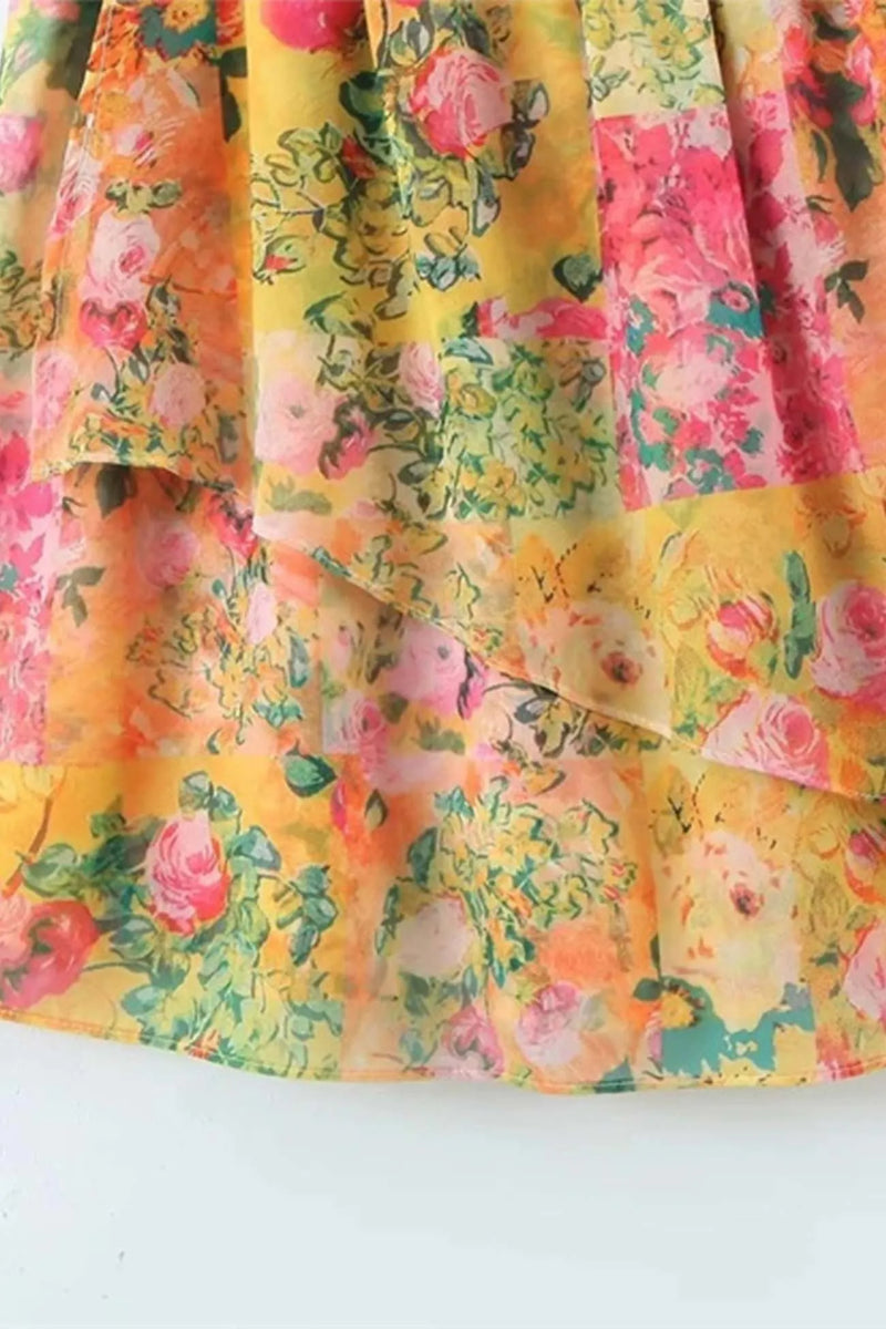Ruffled Printed Irregular Mini Dress