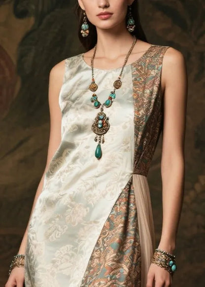 Fine Lake Green Asymmetrical Patchwork Silk Dinner Dresses Summer