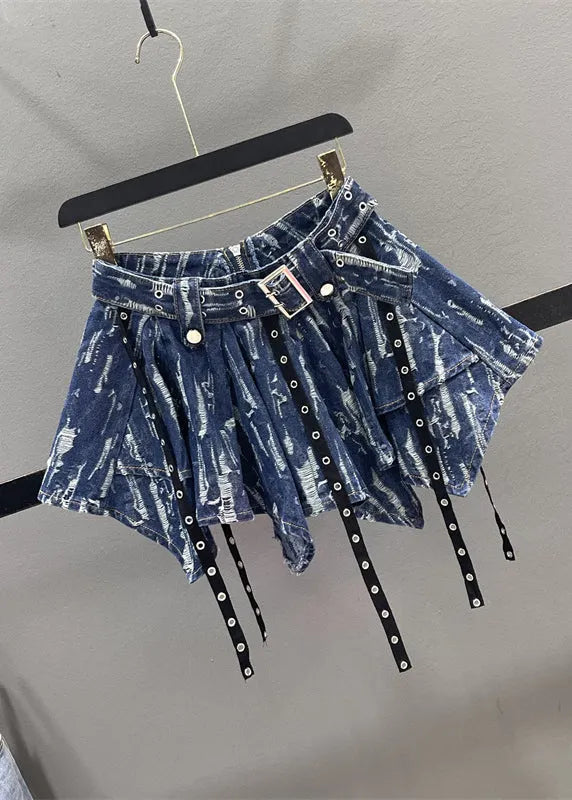 Unique Blue Patchwork Denim a Line Skirt Summer