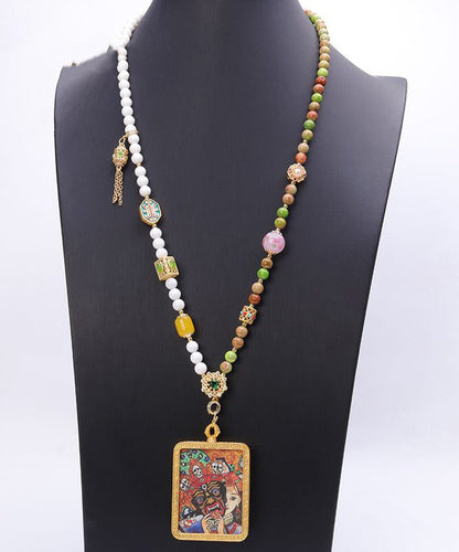 Rainbow Chalcedony Beeswax Crystal Beading Pendant Necklace