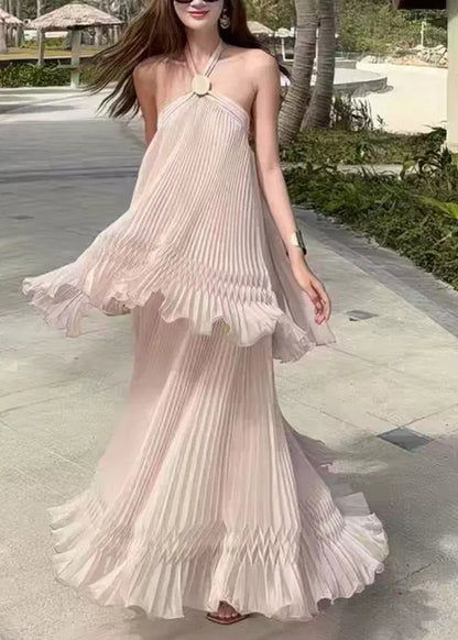 Halter Patchwork Backless Fake Two-piece Vacation Long Dresses Sleeveless