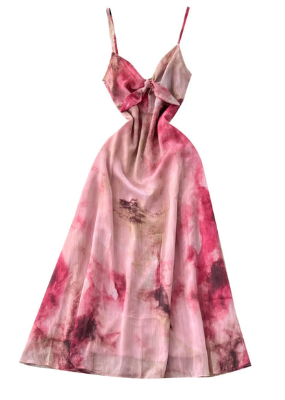 Red Tie Dye Chiffon Beach Dress Summer