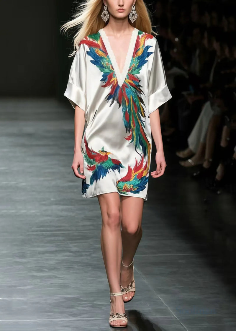 Phoenix Print Silk Mid Dress Summer
