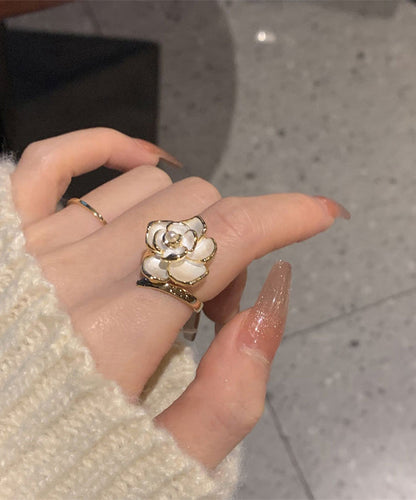 White Overgild 14k Gold Camellia Rings