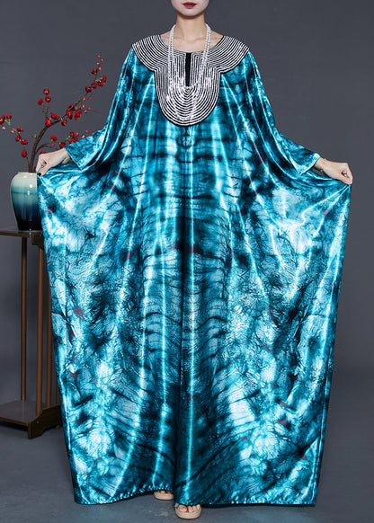 Green Oversized Tie Dye Silk Dress Batwing Sleeve