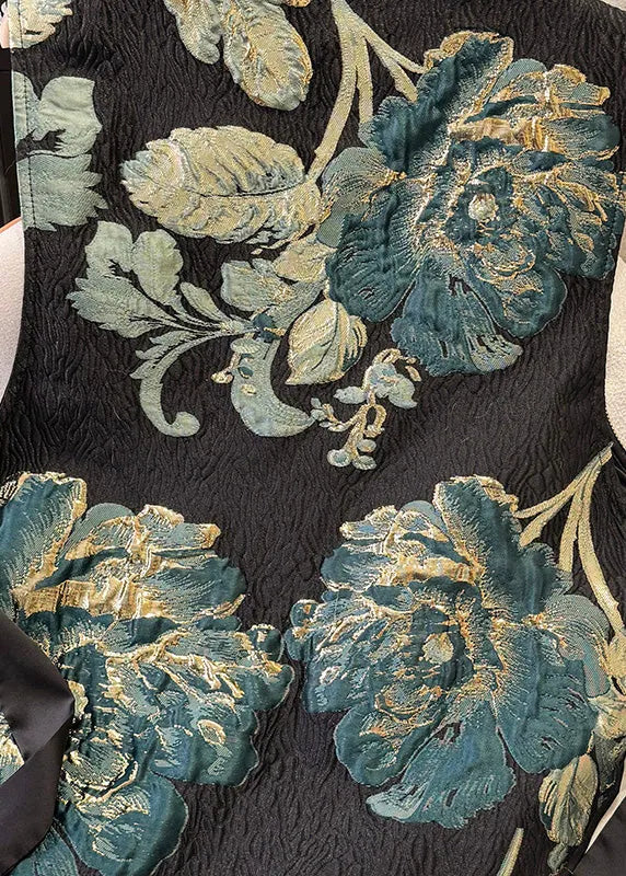New Retro Black Tasseled Jacquard Silk Vests Summer