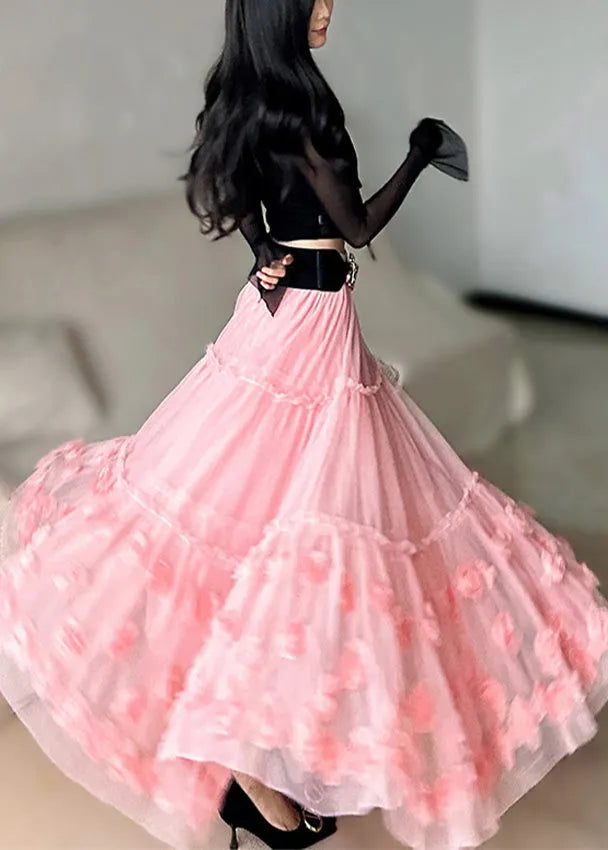 Pink Ruffled Tulle Skirts Spring