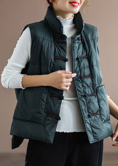 Diy Red Stand Collar Pockets Oriental Winter Puffer Vest
