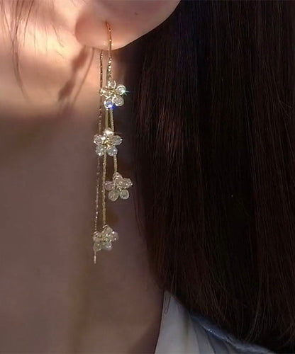 Gold Copper Overgild Zircon Tassel Drop Earrings