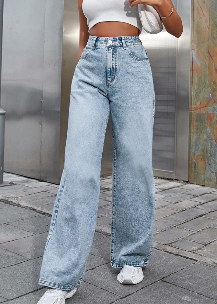 Light Blue High Waist Straight Denim Pants Fall