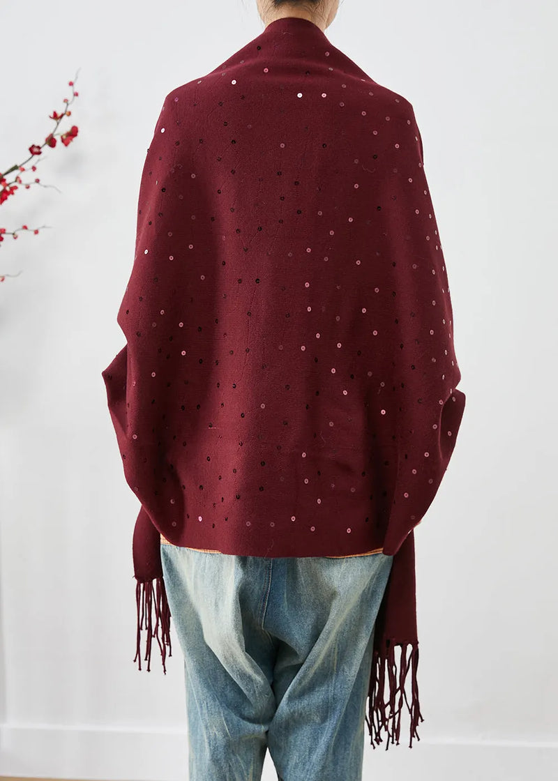 Mulberry Sequins Tasseled Knit Cardigan Winter