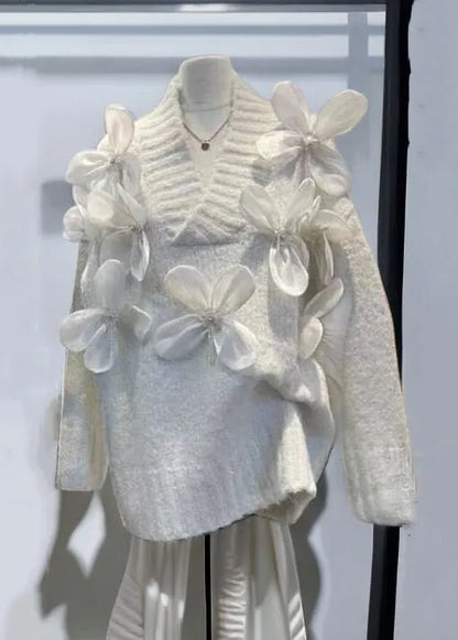 New Apricot V Neck Patchwork Knit Sweaters Winter