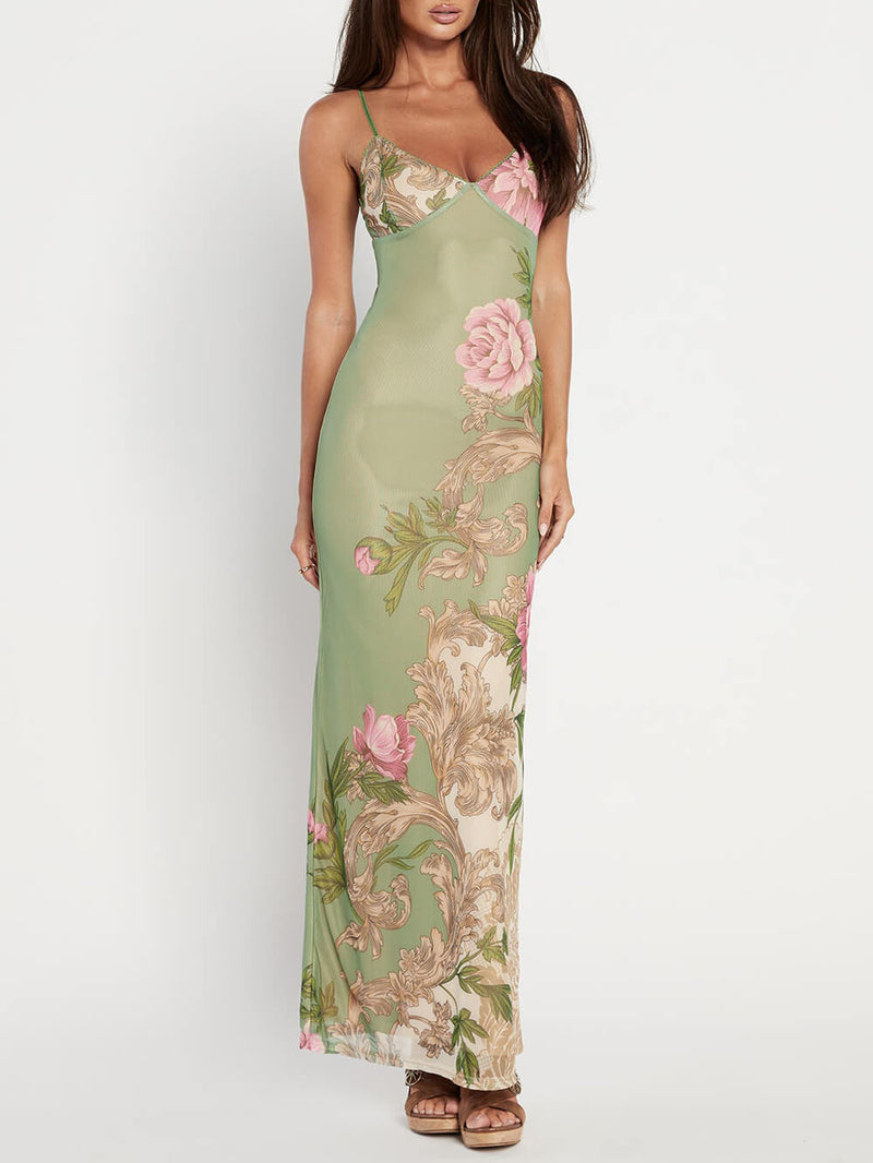 The Print Suspender Stretch Maxi Dress