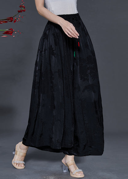 Black Print Silk Holiday Skirts Tasseled Fall