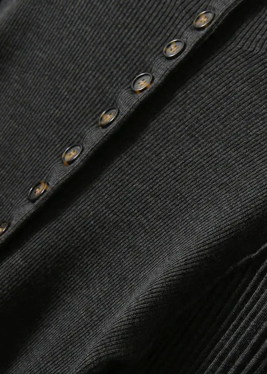 Dark Gray O-neck Button Woolen Cardigans Long Sleeve