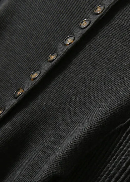 Dark Gray O-neck Button Woolen Cardigans Long Sleeve